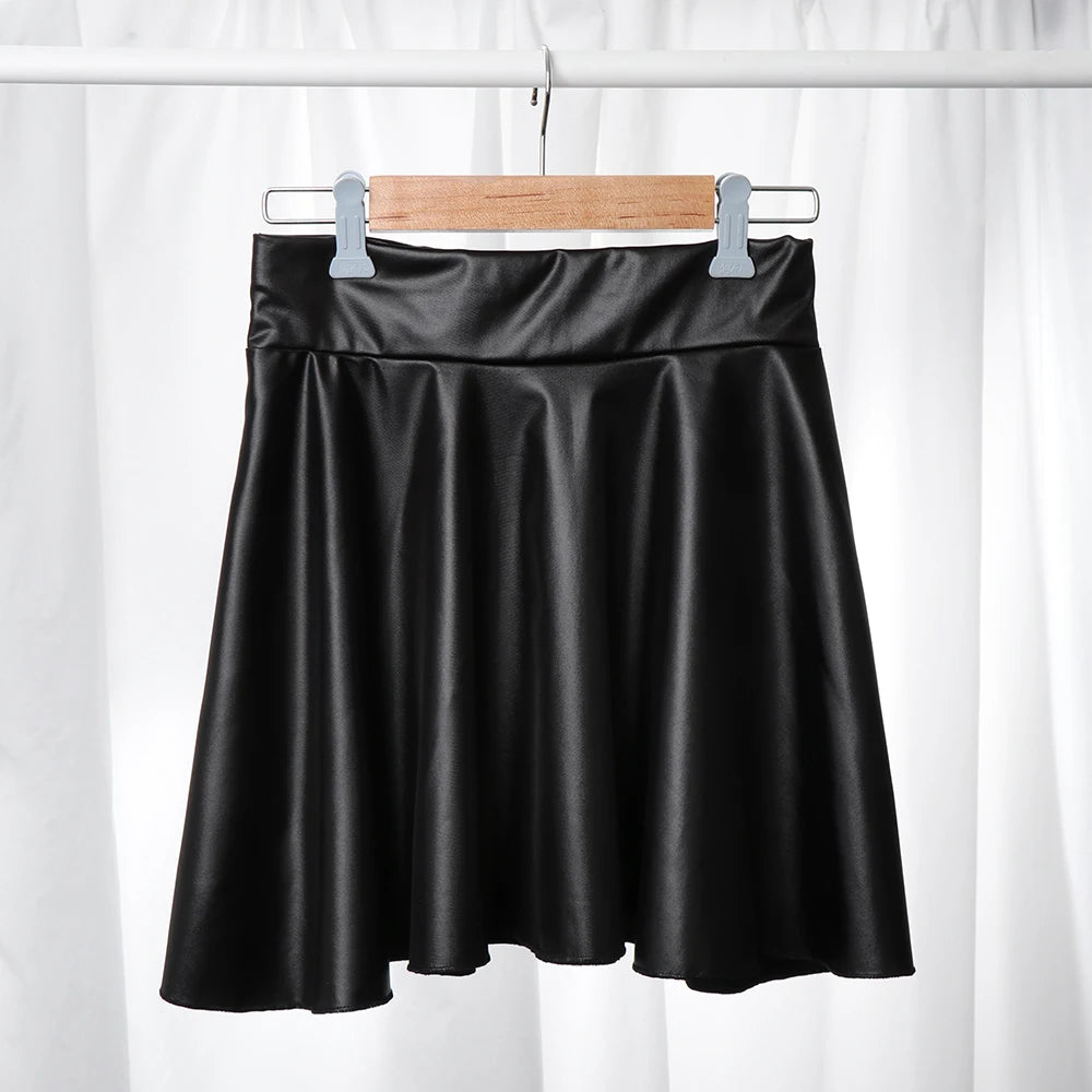 High Waist Elastic Mini Short Skirt Women Faux Leather Skirts